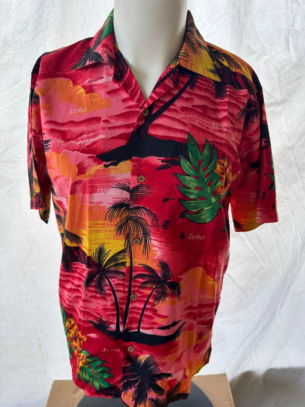Vintage Koko Men's Floral Leaf Pattern Red Hawaiian Shirt Small Palm Tree Coconu